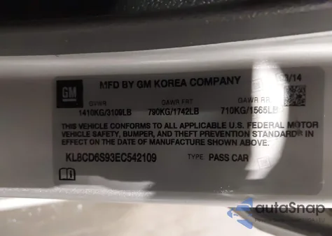 2014 Chevrolet Spark 1Lt Auto from USA, damaged, VIN KL8CD6S93EC542109